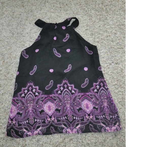 Womens Halter Top Apt 9 Purple Paisley Petite Small Sequined Silky Layer Top - Picture 2 of 3